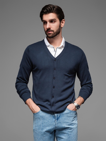 Ombre Clothing Мъжки трикотажен пуловер със структурирани точки - тъмно синьо Ombre Clothing