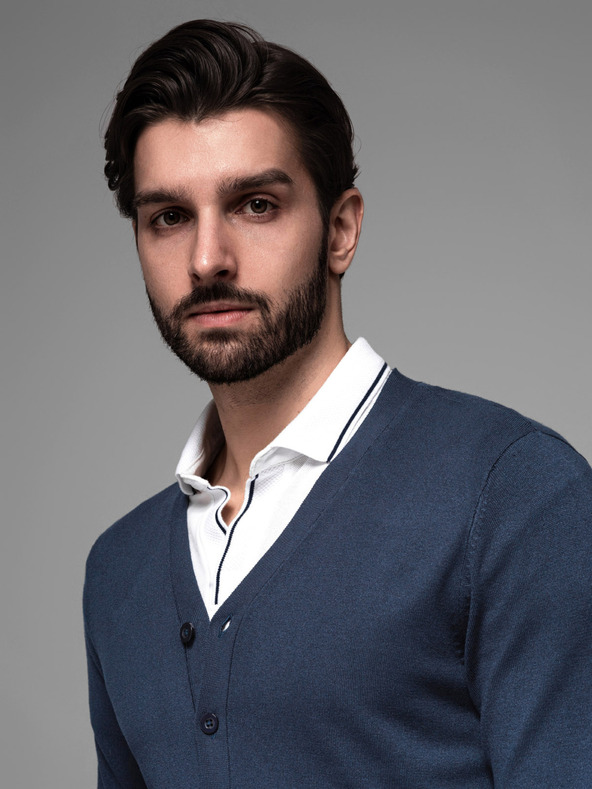 Ombre Clothing Мъжки трикотажен пуловер със структурирани точки - тъмно синьо Ombre Clothing