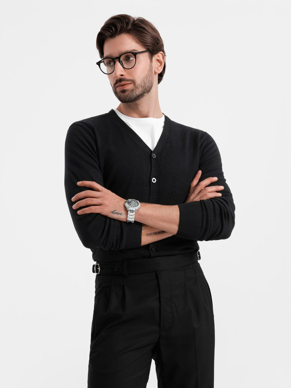 Ombre Clothing Мъжки трикотажен пуловер със структурирани точки - тъмно синьо Ombre Clothing