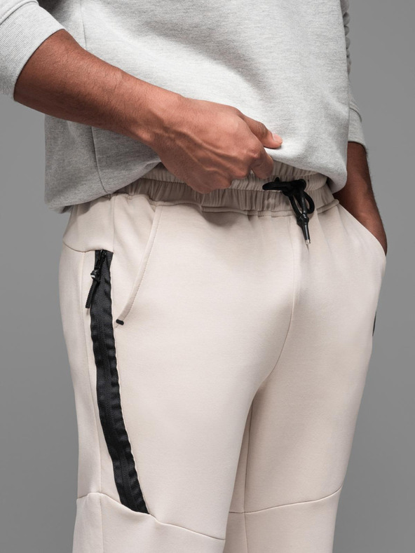 Ombre Clothing Мъжки спортни панталони с оребрени маншети и декоративен цип - пясъчен Ombre Clothing