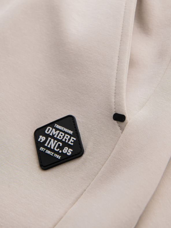 Ombre Clothing Мъжки спортни панталони с оребрени маншети и декоративен цип - пясъчен Ombre Clothing