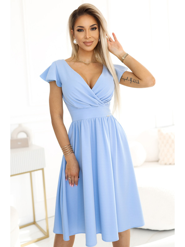 numoco Рокля с деколте и къс ръкав - светлосиня Numoco