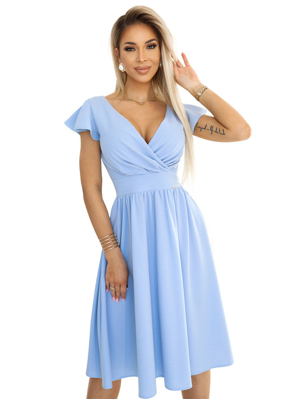 numoco Рокля с деколте и къс ръкав - светлосиня Numoco