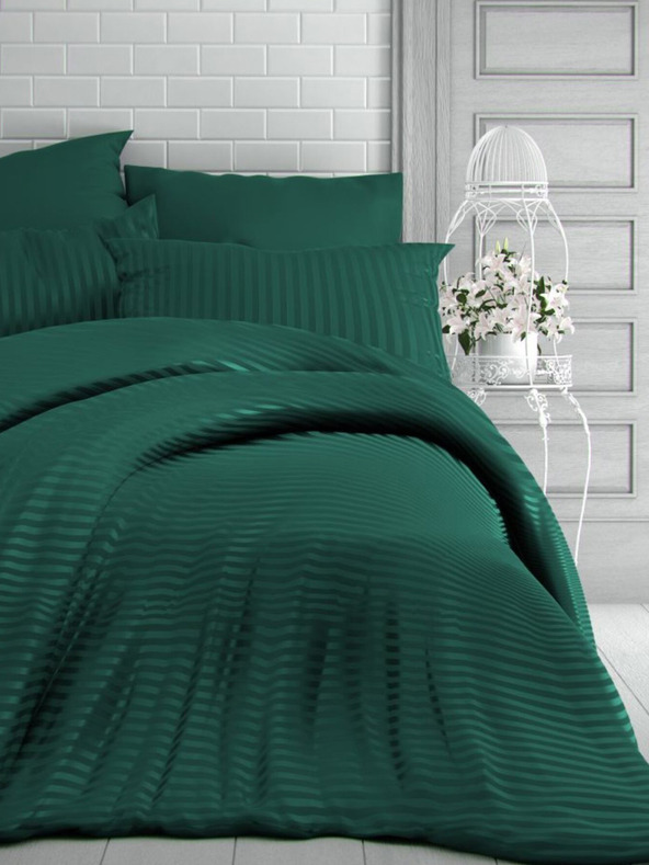 Kvalitex Сатенено удължено спално бельо с райе 140x220, 70x90cm DARK GREEN