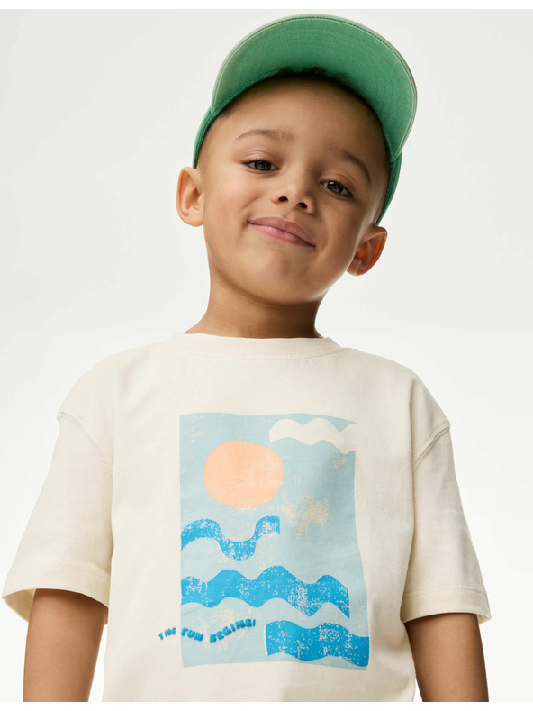 Marks & Spencer Тениска от чист памук с графичен десен на вълни Marks & Spencer