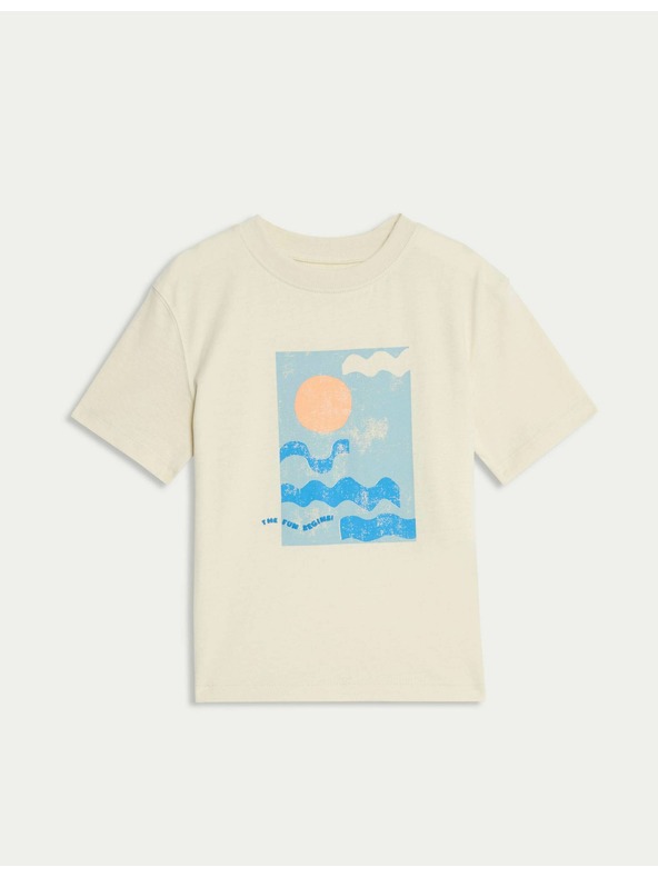 Marks & Spencer Тениска от чист памук с графичен десен на вълни Marks & Spencer