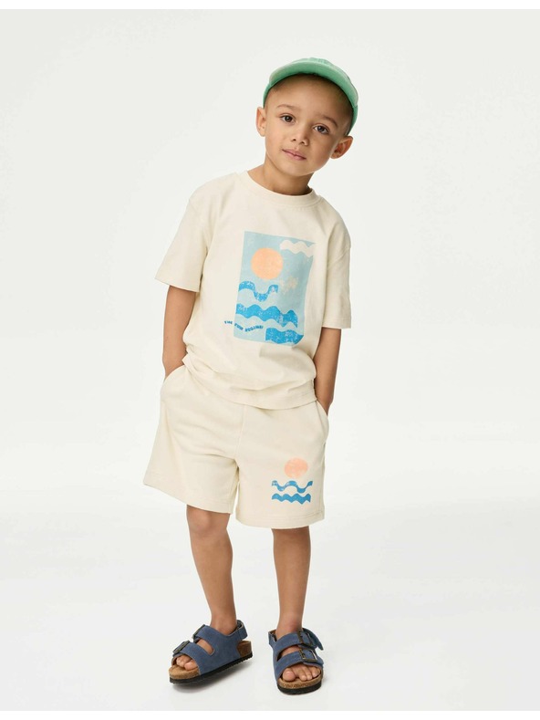 Marks & Spencer Тениска от чист памук с графичен десен на вълни Marks & Spencer