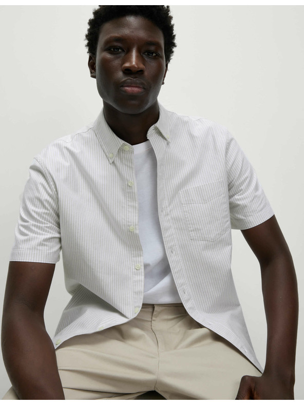 Marks & Spencer Раирана оксфордска риза от памук Marks & Spencer бежова