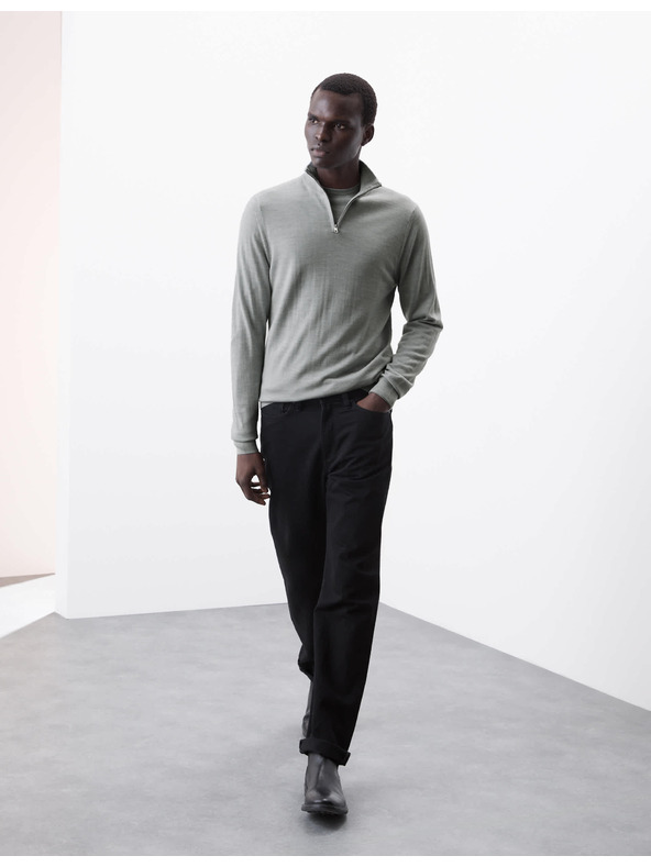 Marks & Spencer Пуловер с къс цип от мериносова вълна Marks & Spencer сив