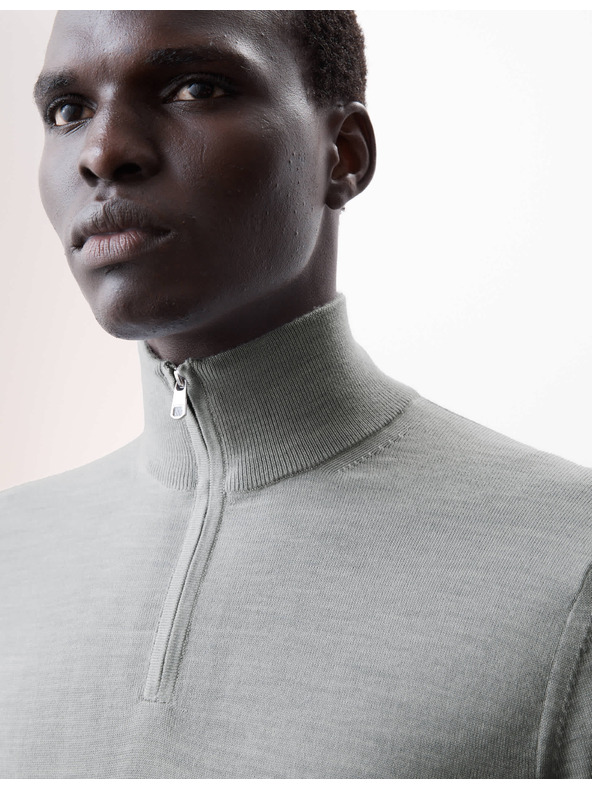 Marks & Spencer Пуловер с къс цип от мериносова вълна Marks & Spencer сив