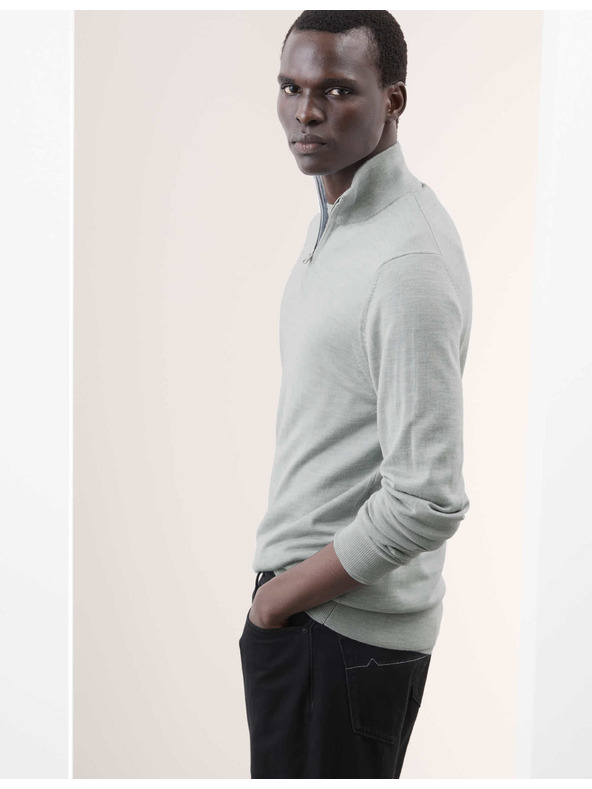 Marks & Spencer Пуловер с къс цип от мериносова вълна Marks & Spencer сив