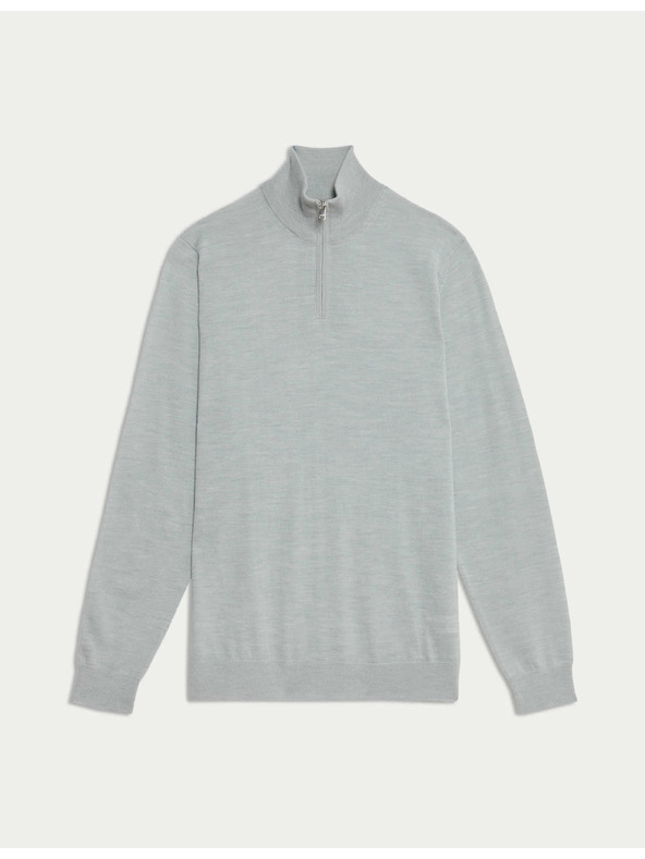 Marks & Spencer Пуловер с къс цип от мериносова вълна Marks & Spencer сив