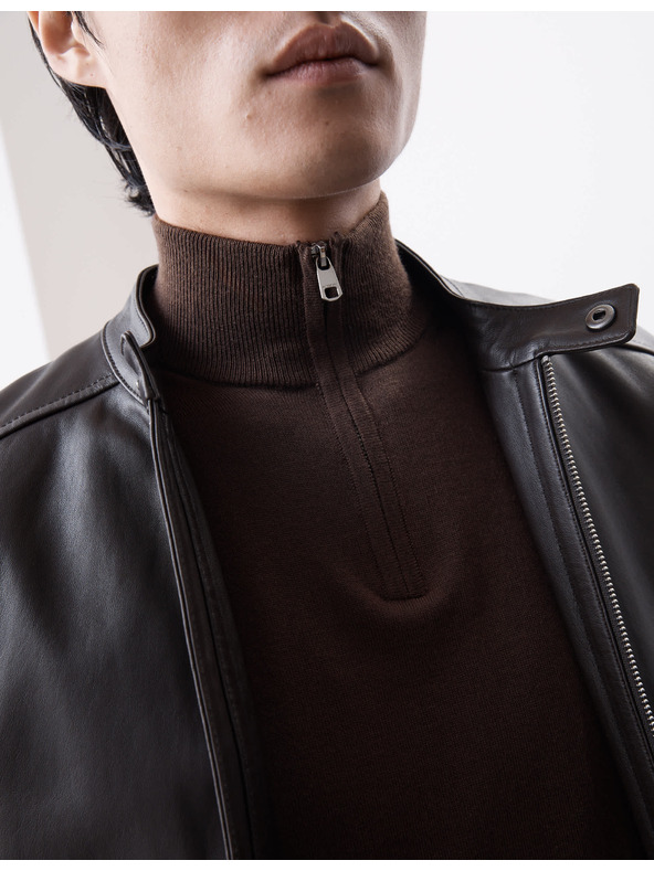 Marks & Spencer Пуловер с къс цип от мериносова вълна Marks & Spencer кафяв