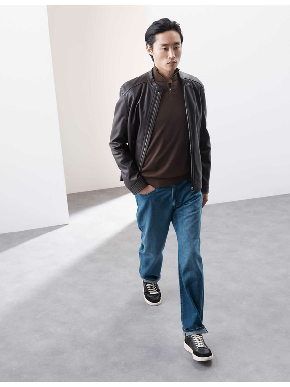 Marks & Spencer Пуловер с къс цип от мериносова вълна Marks & Spencer кафяв