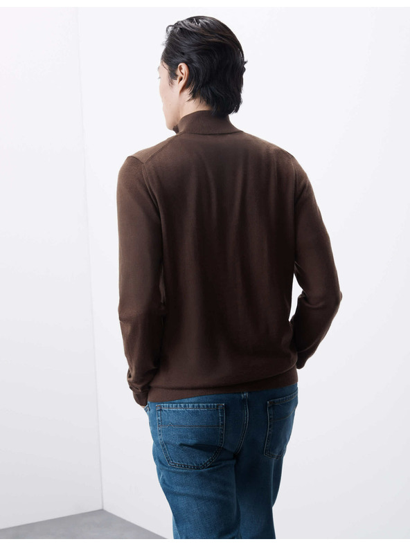 Marks & Spencer Пуловер с къс цип от мериносова вълна Marks & Spencer кафяв