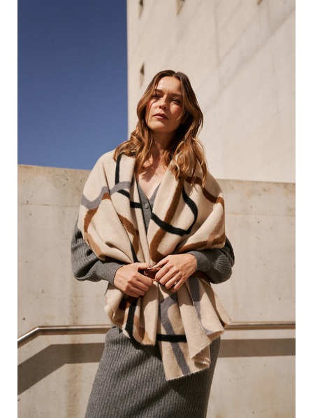 Moodo Кафяв и бежов дамски шарен шал Moodo