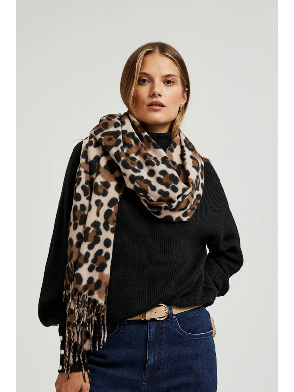 Moodo Бежово-кафяв дамски шал с десен Moodo