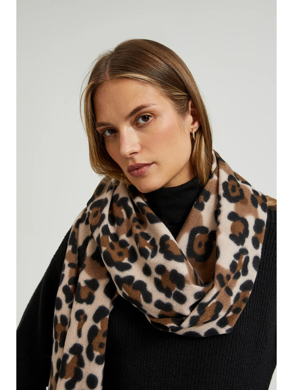 Moodo Бежово-кафяв дамски шал с десен Moodo