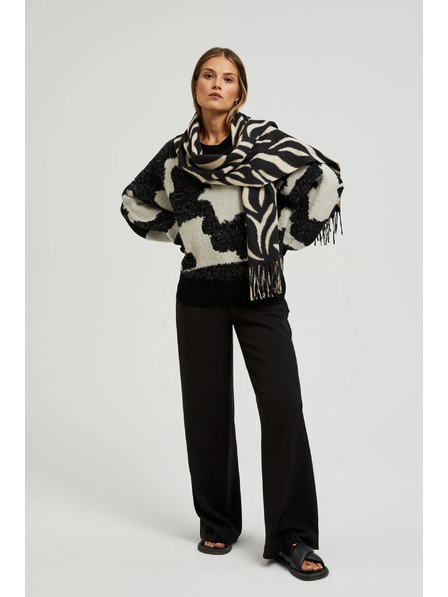 Moodo Крем-черен дамски шал с десен Moodo