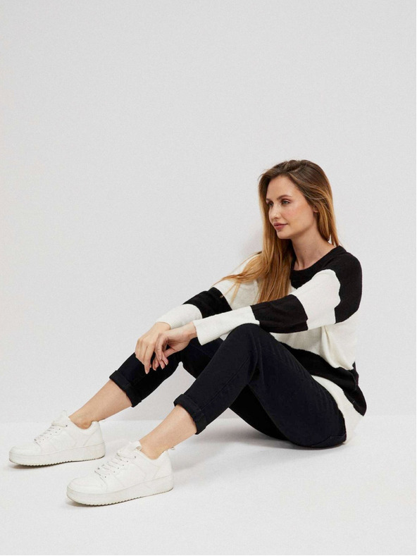 Moodo Бяло-черен дамски пуловер Moodo