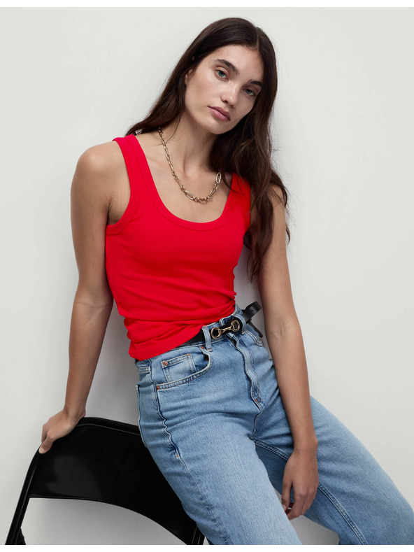 Marks & Spencer Ребрест топ с висок процент памук Marks & Spencer червен