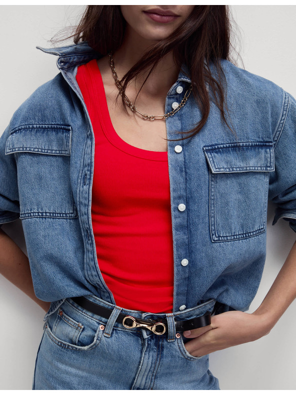 Marks & Spencer Ребрест топ с висок процент памук Marks & Spencer червен