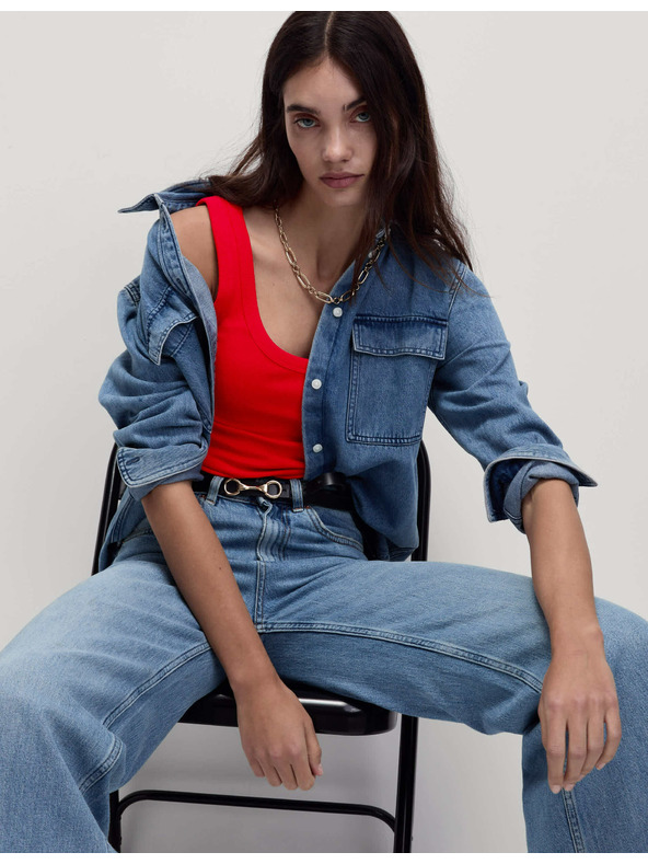 Marks & Spencer Ребрест топ с висок процент памук Marks & Spencer червен