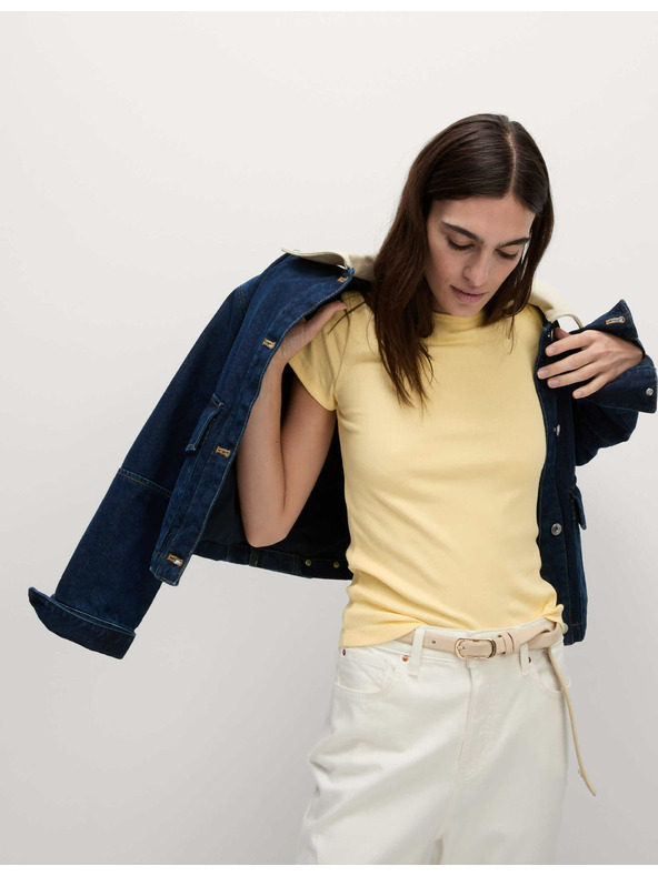 Marks & Spencer Тясно ребрено тясно тениска с висок дял памук Marks & Spencer