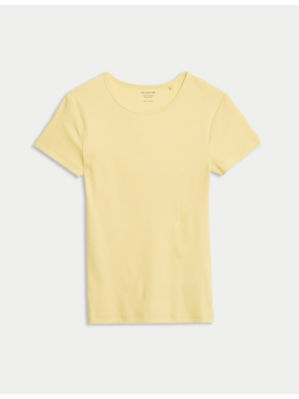 Marks & Spencer Тясно ребрено тясно тениска с висок дял памук Marks & Spencer