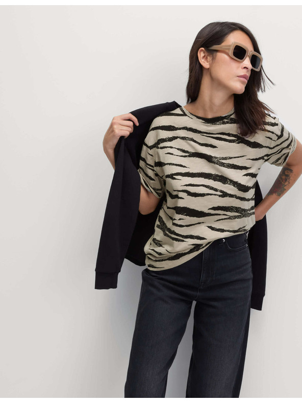 Marks & Spencer Тениска с принт от памучно-модален плат Marks & Spencer в бежово