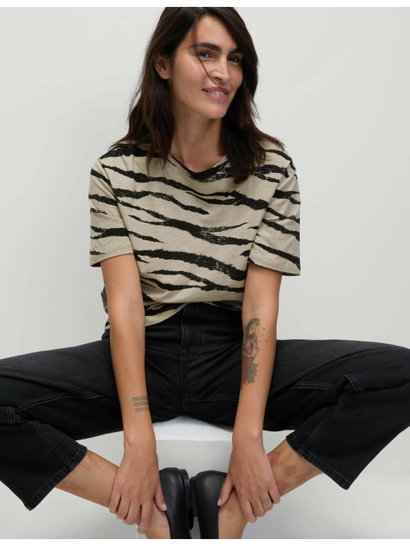 Marks & Spencer Тениска с принт от памучно-модален плат Marks & Spencer в бежово