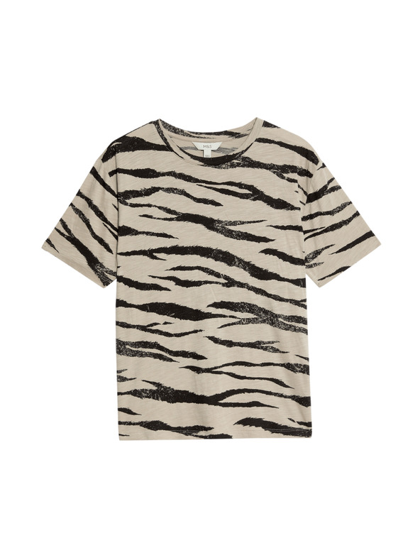 Marks & Spencer Тениска с принт от памучно-модален плат Marks & Spencer в бежово