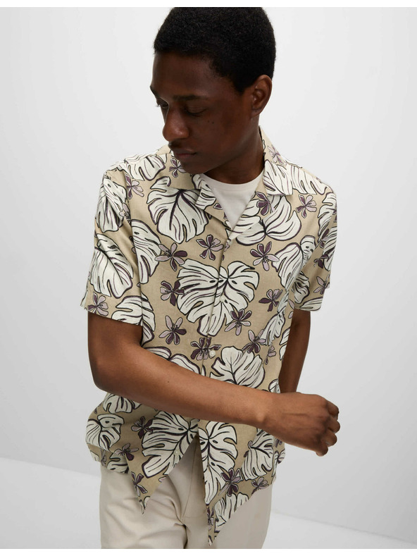 Marks & Spencer Риза с нормална кройка с висок дял лен и принт Marks & Spencer