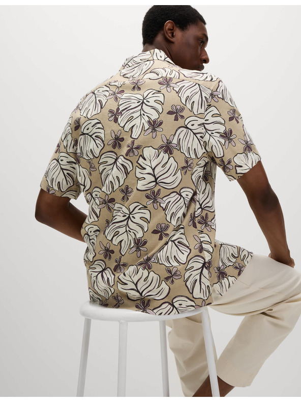 Marks & Spencer Риза с нормална кройка с висок дял лен и принт Marks & Spencer