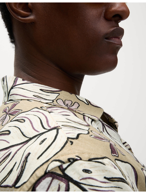 Marks & Spencer Риза с нормална кройка с висок дял лен и принт Marks & Spencer