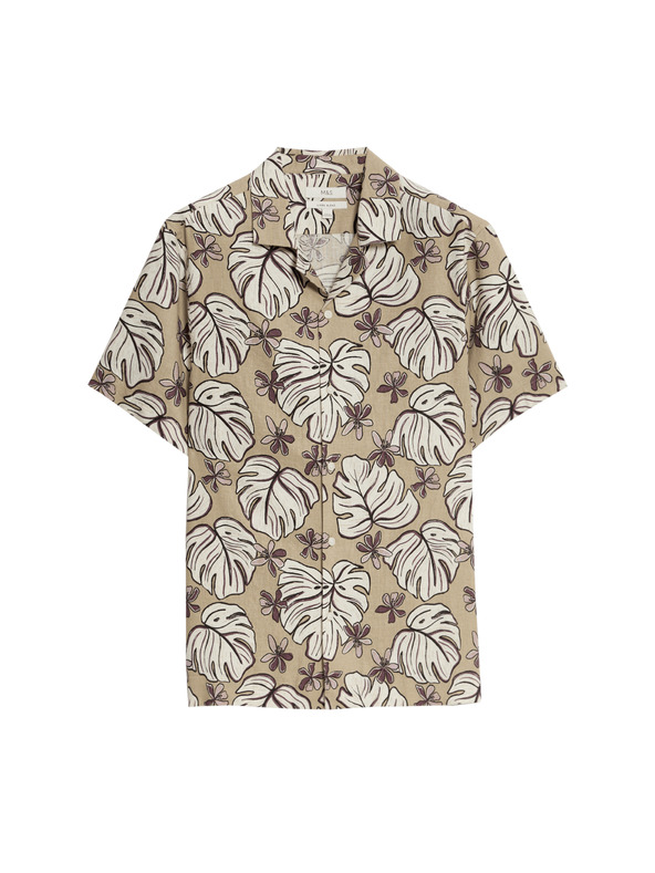 Marks & Spencer Риза с нормална кройка с висок дял лен и принт Marks & Spencer