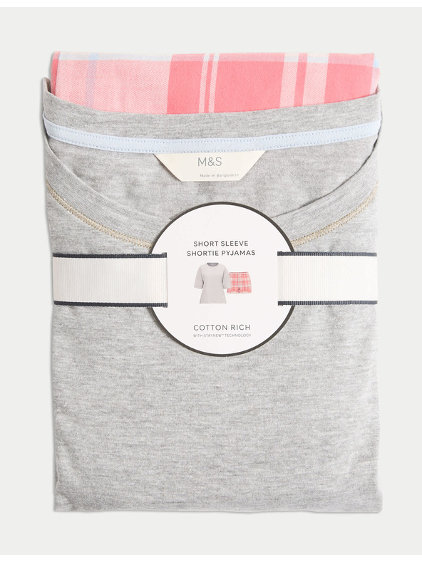 Marks & Spencer Къс карирван комплект от чист памук Marks & Spencer сив