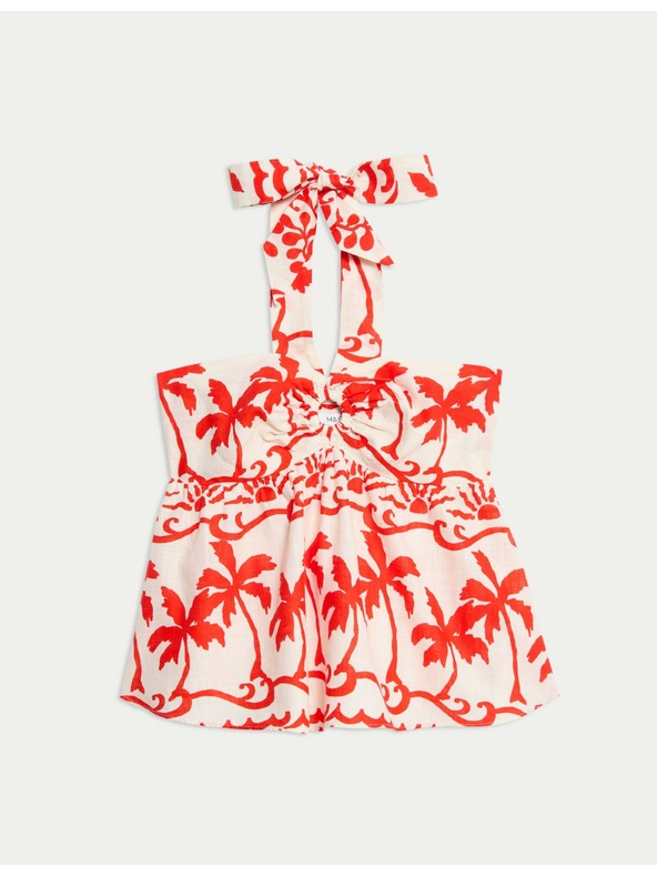 Marks & Spencer Плажен топ от чист памук с принт Marks & Spencer червен