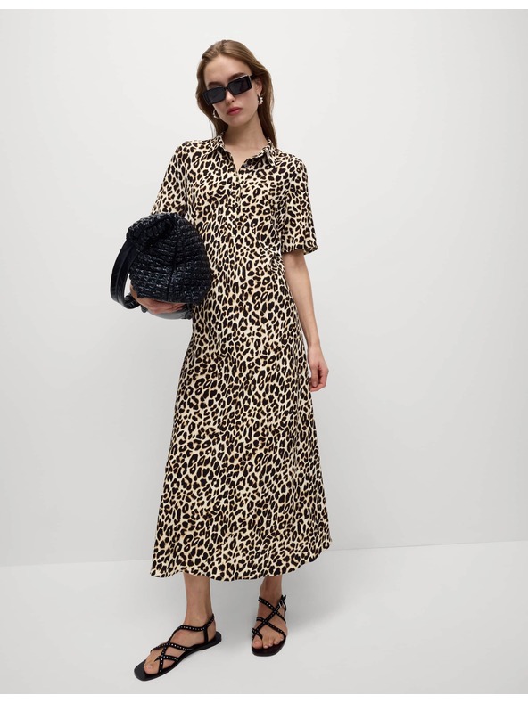 Marks & Spencer Риза миди рокли с животински принт Marks & Spencer бежово