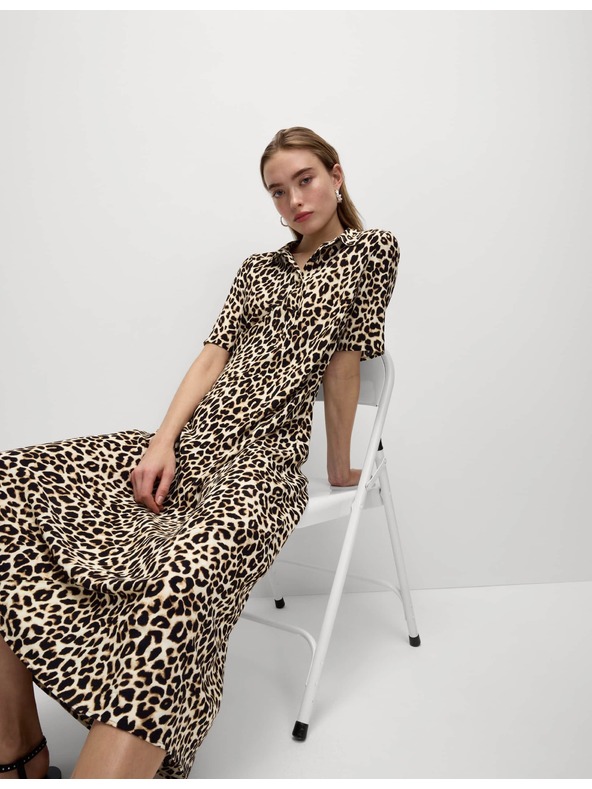 Marks & Spencer Риза миди рокли с животински принт Marks & Spencer бежово