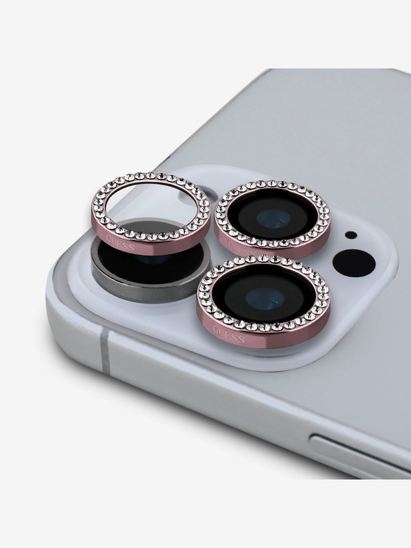 Guess Guess Fixed Glliter Защита на обектива за iPhone 16 Pro/16 Pro Max Розово