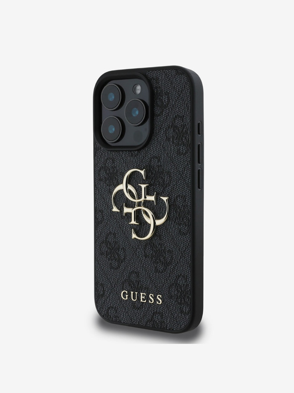 Guess Guess PU 4G Metal Logo Заден калъф за iPhone 16 Pro Max Сиво