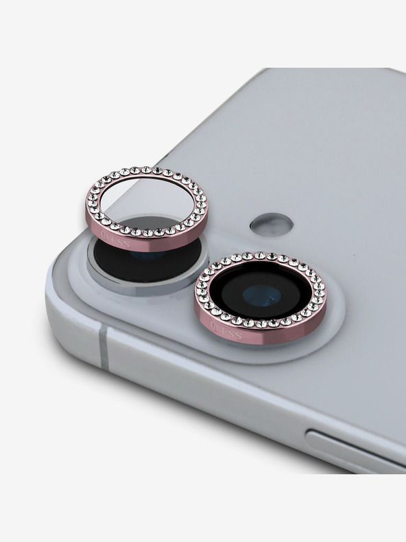 Guess Guess Fixed Glliter Защита на обектива за iPhone 16/16 Plus Розово