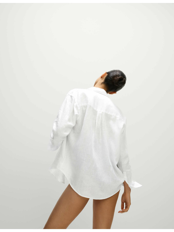 Marks & Spencer Oversize риза в стил Girlfriend с яка, от чист лен Marks & Spencer бяла