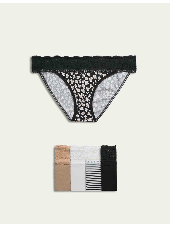 Marks & Spencer Дантелени бикини бикини от памучна смес с принт, 5 бр. Marks & Spencer в бяло