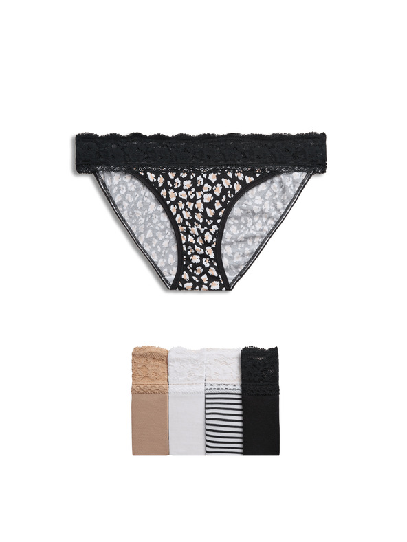 Marks & Spencer Дантелени бикини бикини от памучна смес с принт, 5 бр. Marks & Spencer в бяло