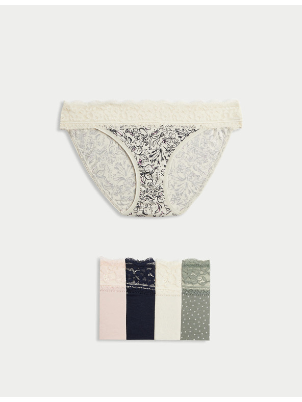 Marks & Spencer Дантелени бикини бикини от памучна смес с принт, 5 бр. Marks & Spencer в зелено