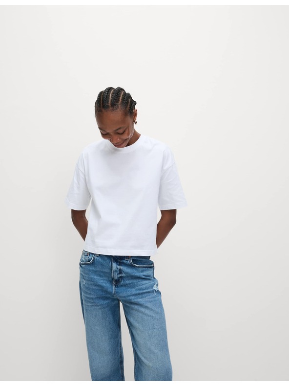 Marks & Spencer Тениска с правоъгълен крой от чист памук Marks & Spencer бяла