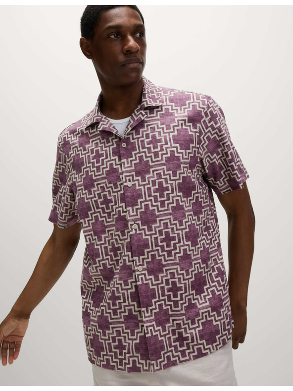 Marks & Spencer Риза от ленен плат, с къс ръкав и геометричен печат Marks & Spencer червена