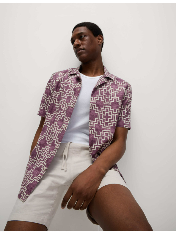 Marks & Spencer Риза от ленен плат, с къс ръкав и геометричен печат Marks & Spencer червена